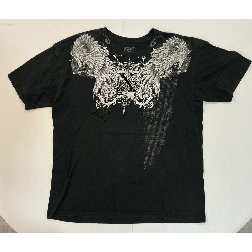 Y2K Apostasy Angel Wings Gothic MMA Grunge Edgy Front & Back T Shirt XL Black